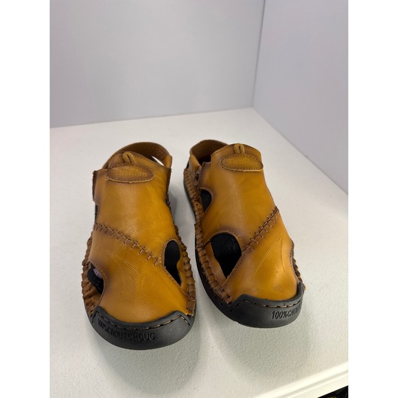 Fashion Other - Fashion Mens Tan Leather Fisherman Sandals Closed Toe Stitched Rubber Sole 11.5